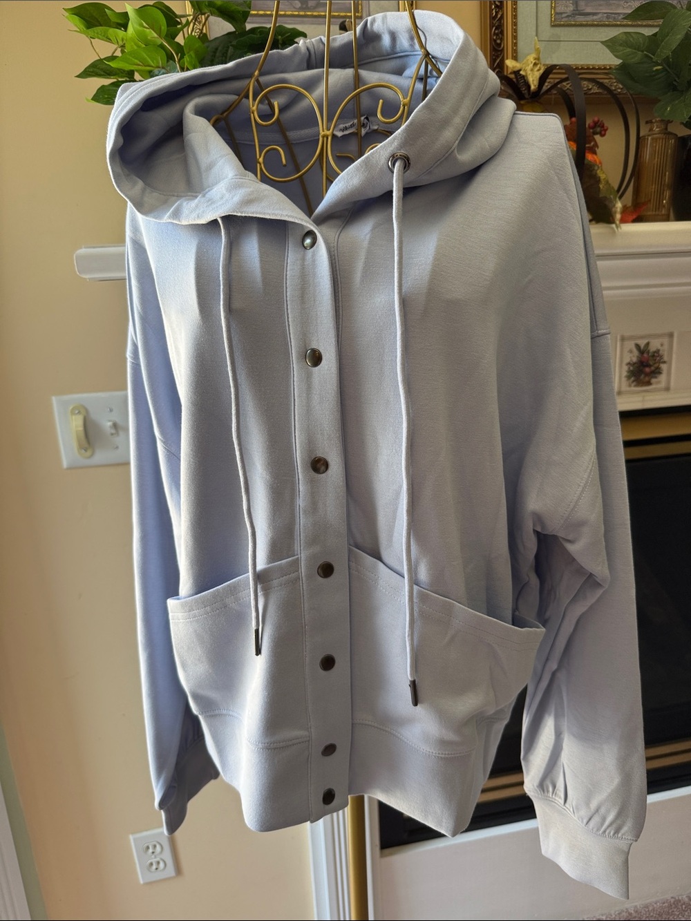 Lavender white birch new Snap-Front Hooded Sweatshirt so soft m oversized sku20